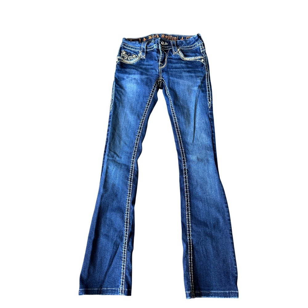 Rock Revival Sherry Boot Jeans Womens 24 Y2K Sequin Rhinestone Grunge Bling